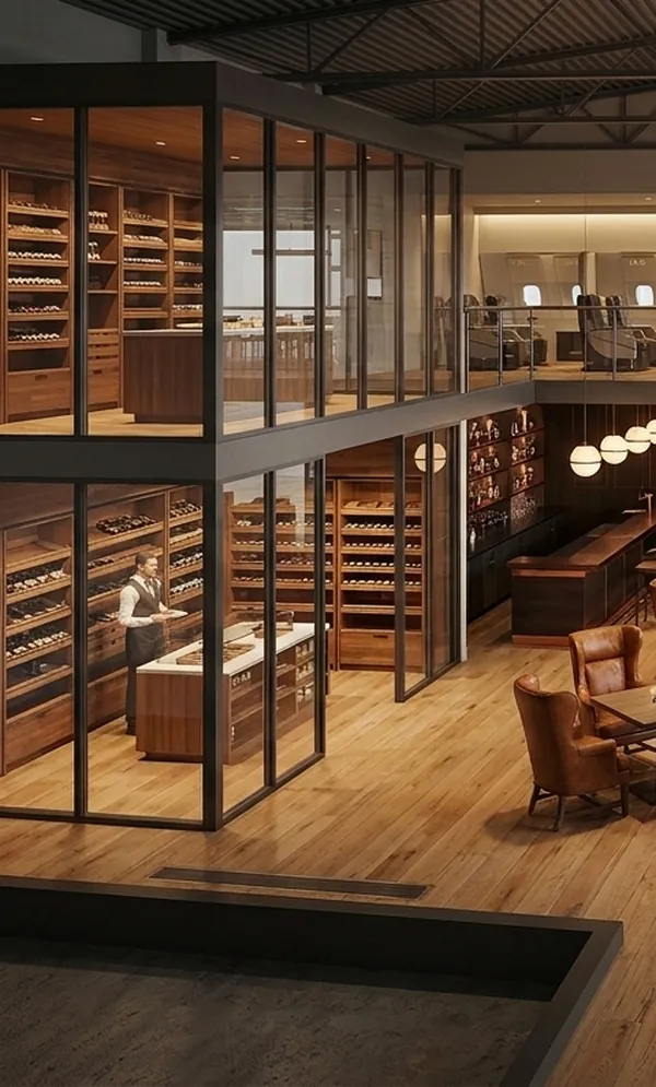 The walk-in cedar humidor with floor-to-ceiling shelving